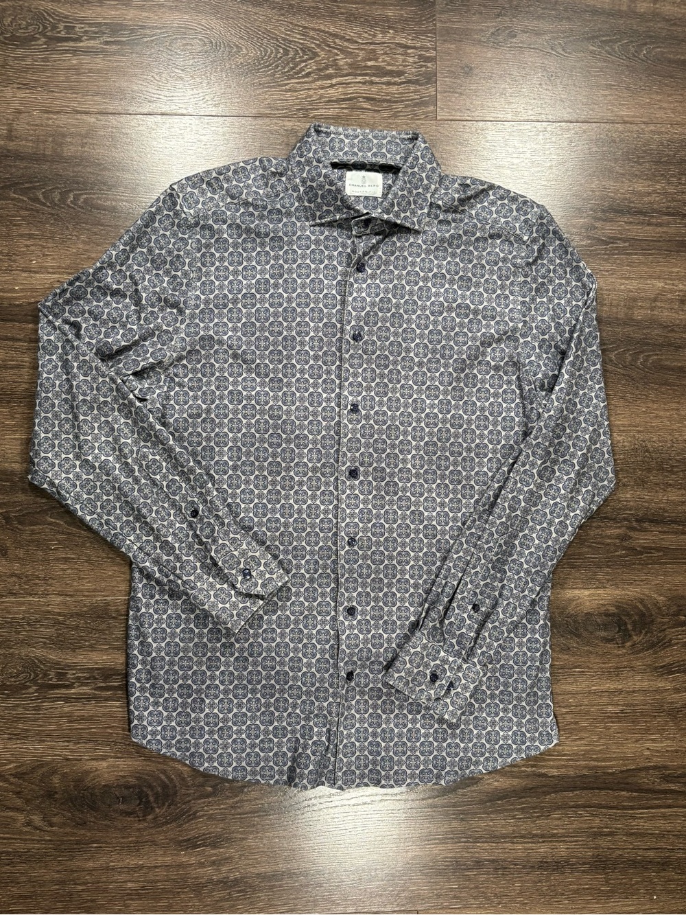 Emanuel Berg Men's Navy Geometric Long-Sleeve Button-Down Shirt Size Large